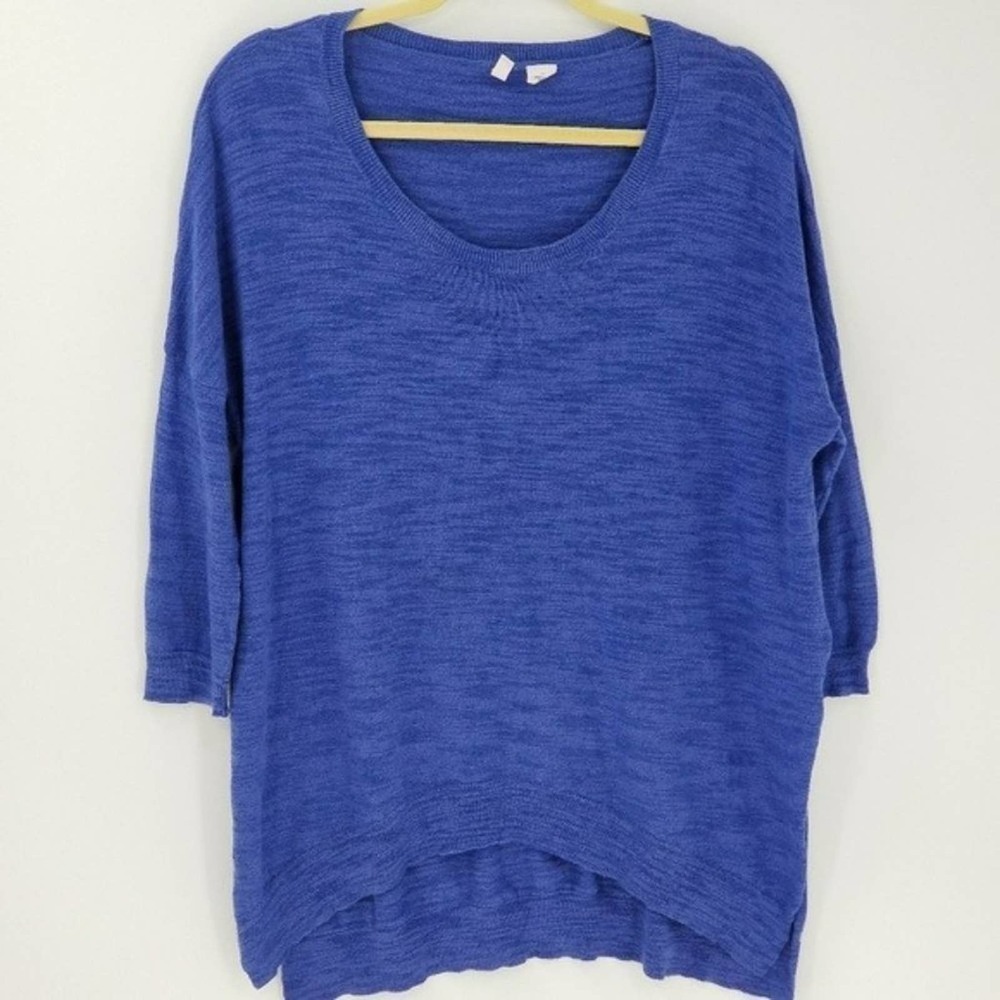 Anthropologie Moth Blue Quarter Sleeve Round Neck Knit Light Sweater Size Small